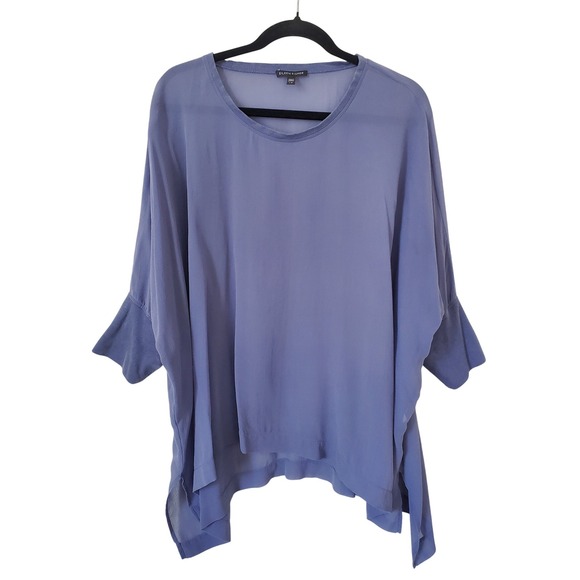 Eileen Fisher Tops - Eileen Fisher 100% Silk Oversized Tunic Top Large Blue Dolman Flowey